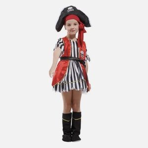 Spooktacular Girls' Red Pirate Costume Set with Dress and Hat, M